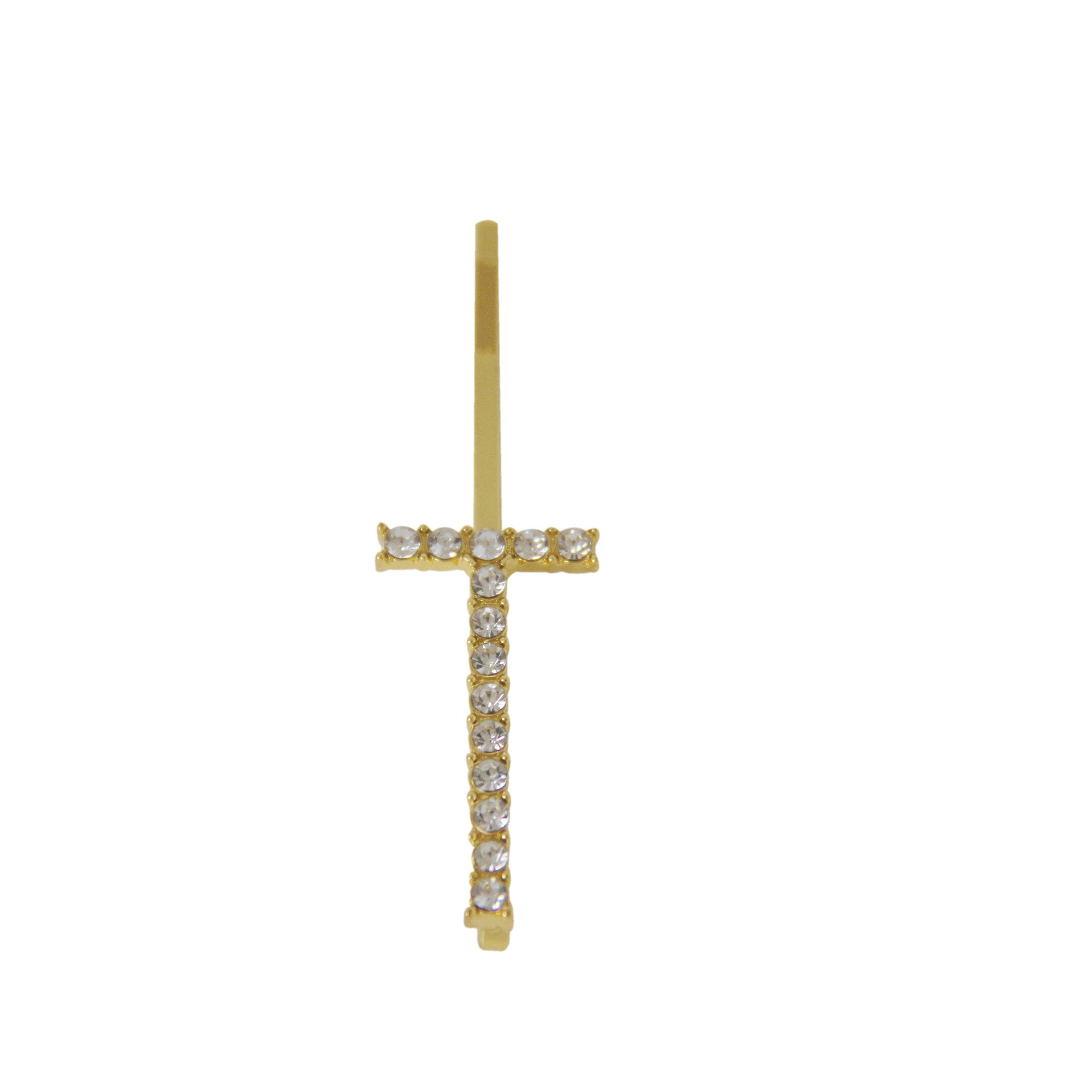 Gold and crystal letter 'T' hair slide on a white background