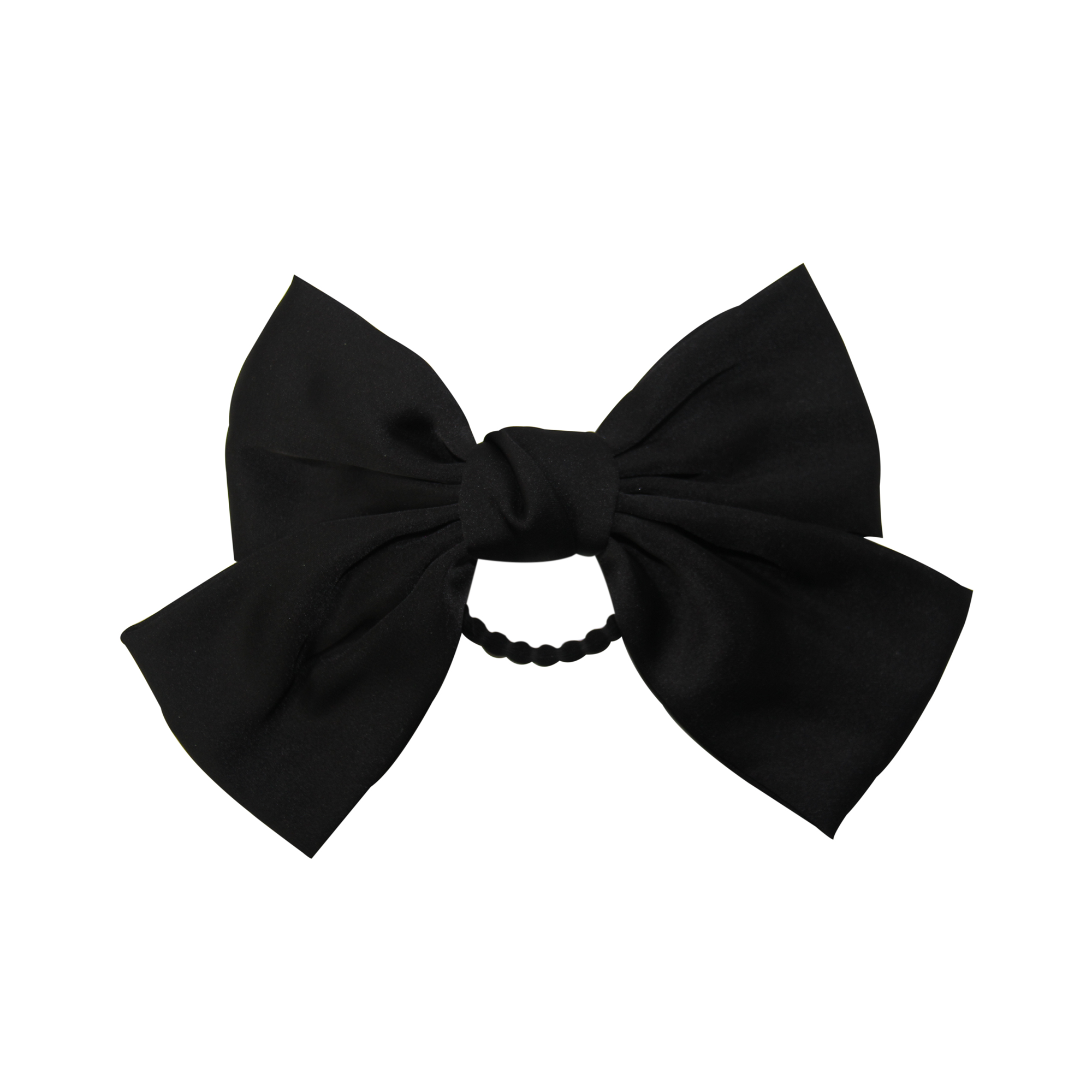Black bow hair tie on a white background