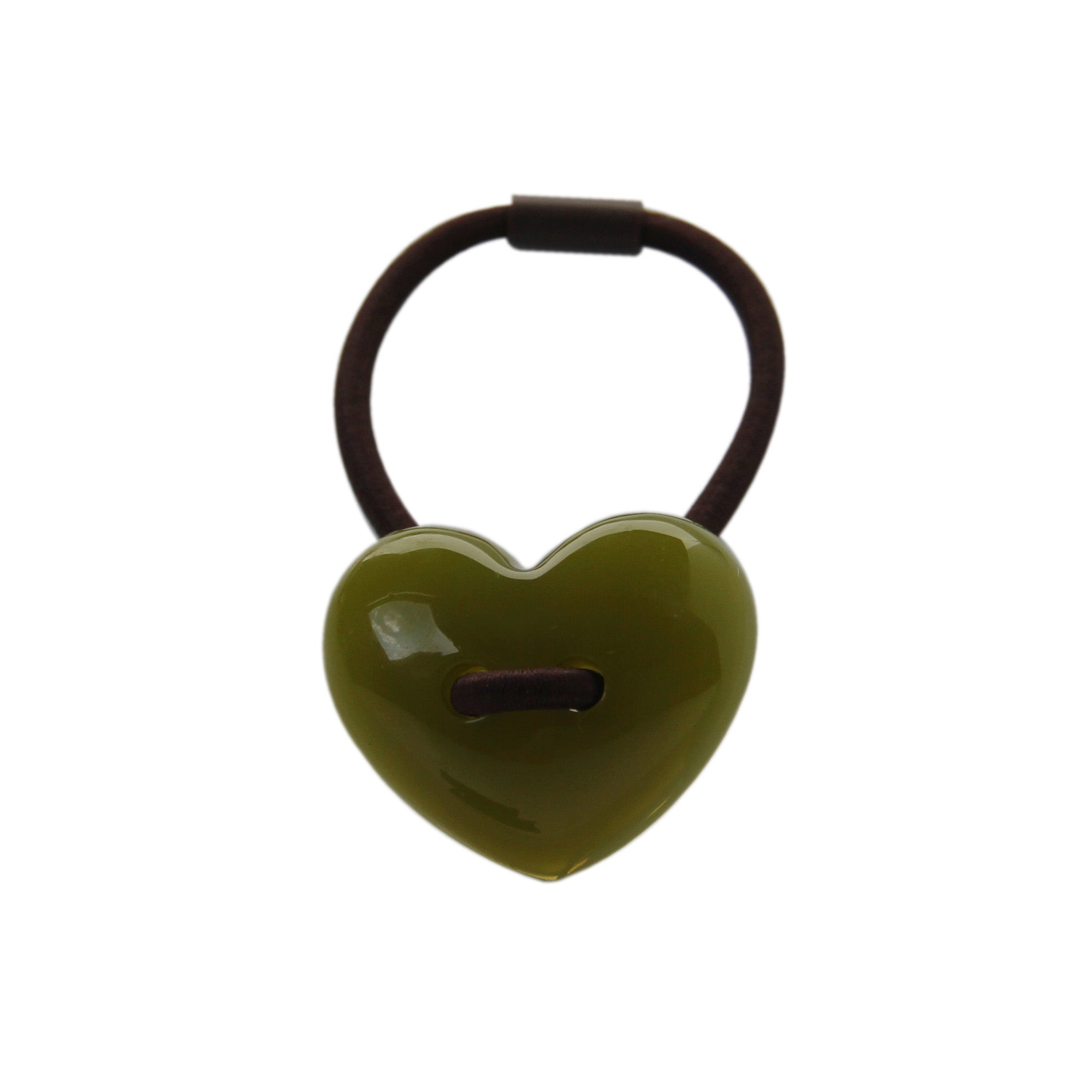 Green Resin Heart hair tie on a white background