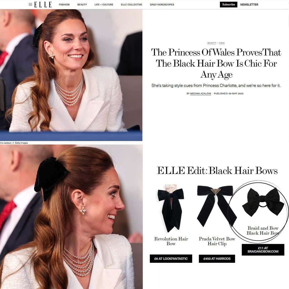 As Seen In ELLE: The Princess of Wales looks chic in a black hair bow