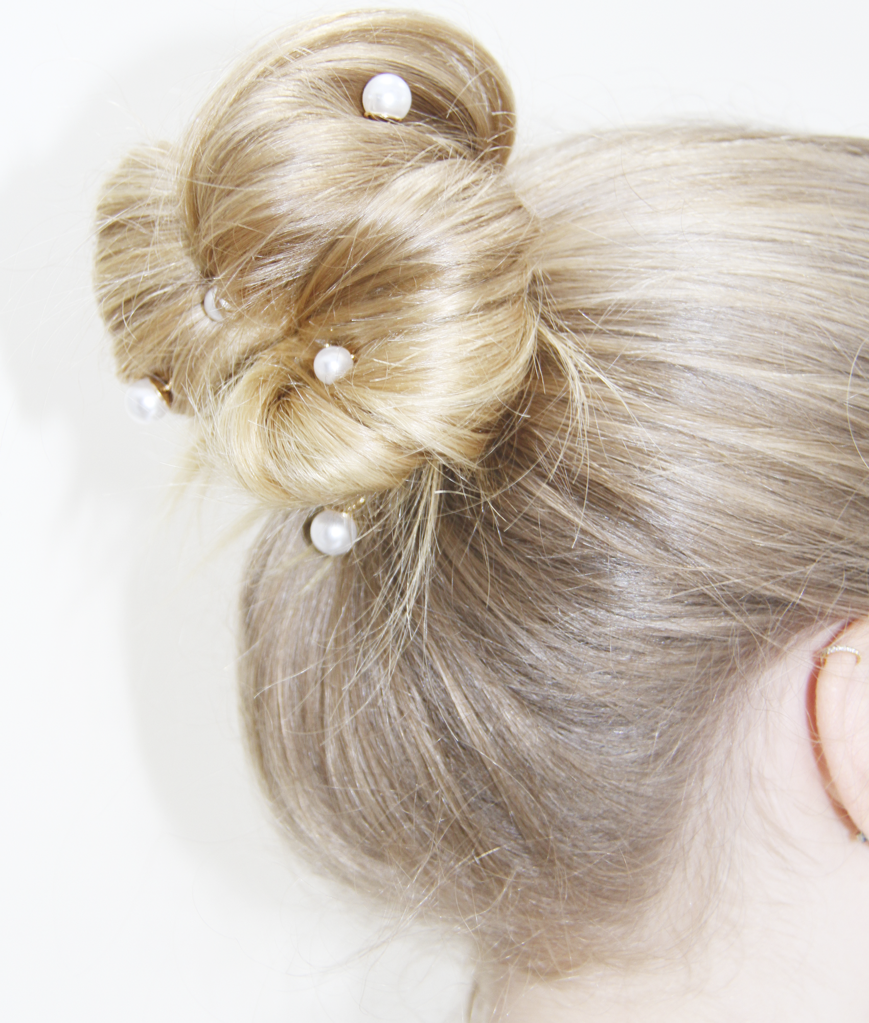 Pearl Hair Pins being worn in an effortless blonde updo