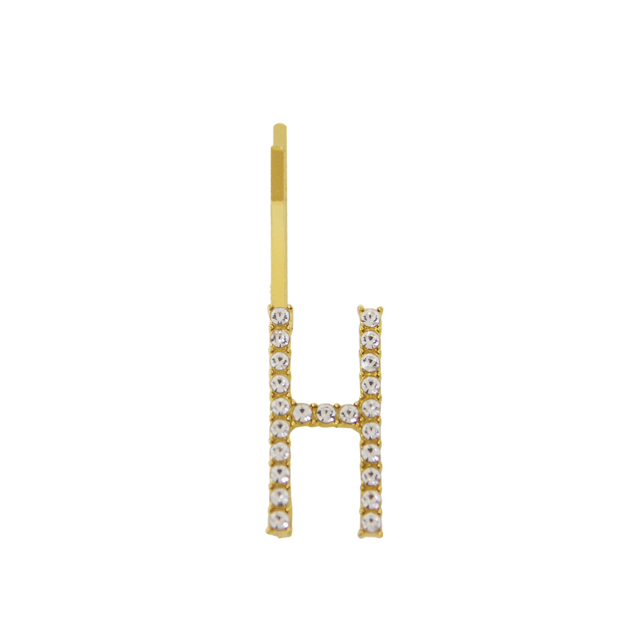 Gold and crystal letter 'H' hair slide on a white background