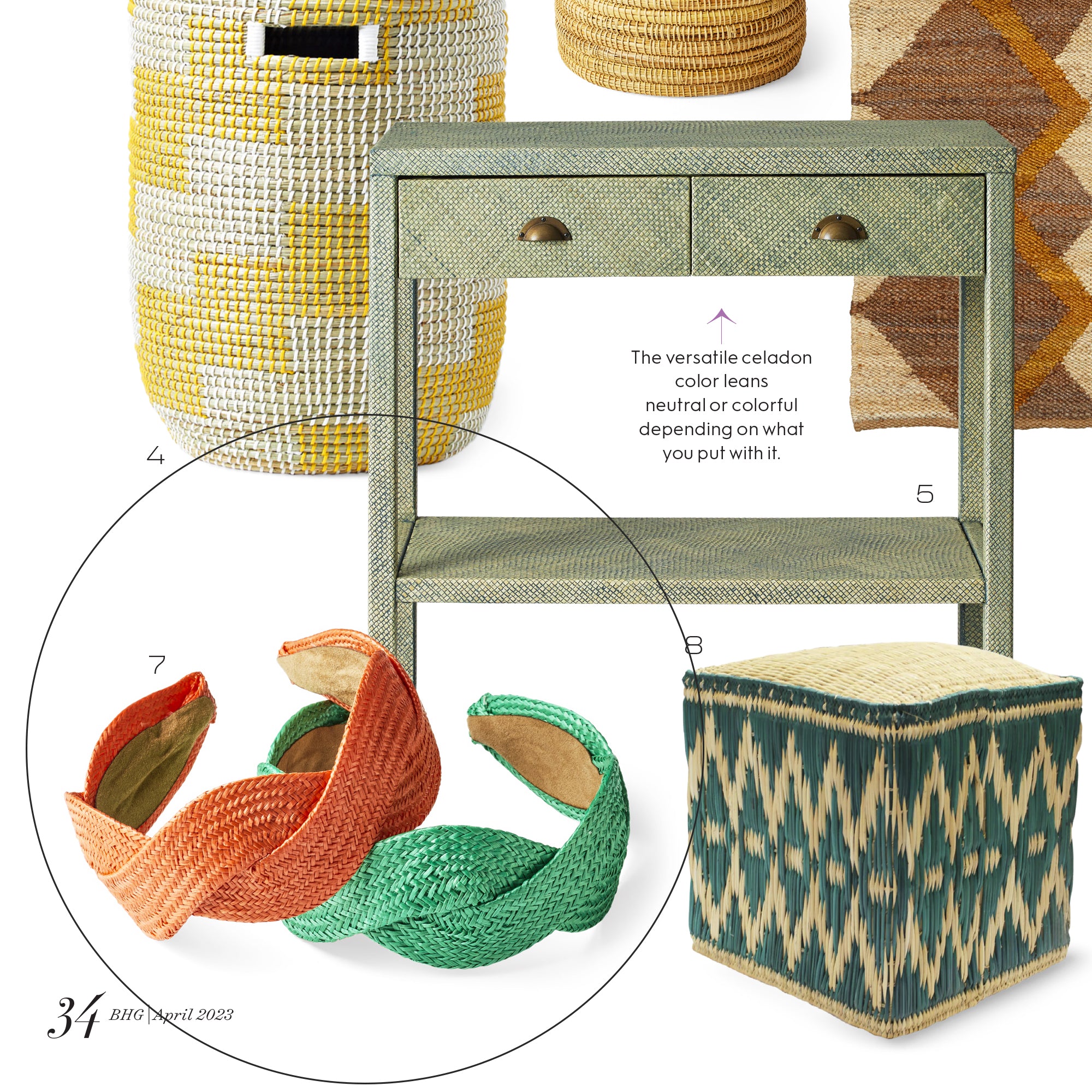Orange and green raffia wave hairbands featured in Better Homes and Gardens magazine