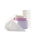Braid & Bow Gift Set, a stack of colourful tins containing mini hair claws, non crease hair claws, a pearl and ribbon hair tie and wide tooth resin comb, on a white background