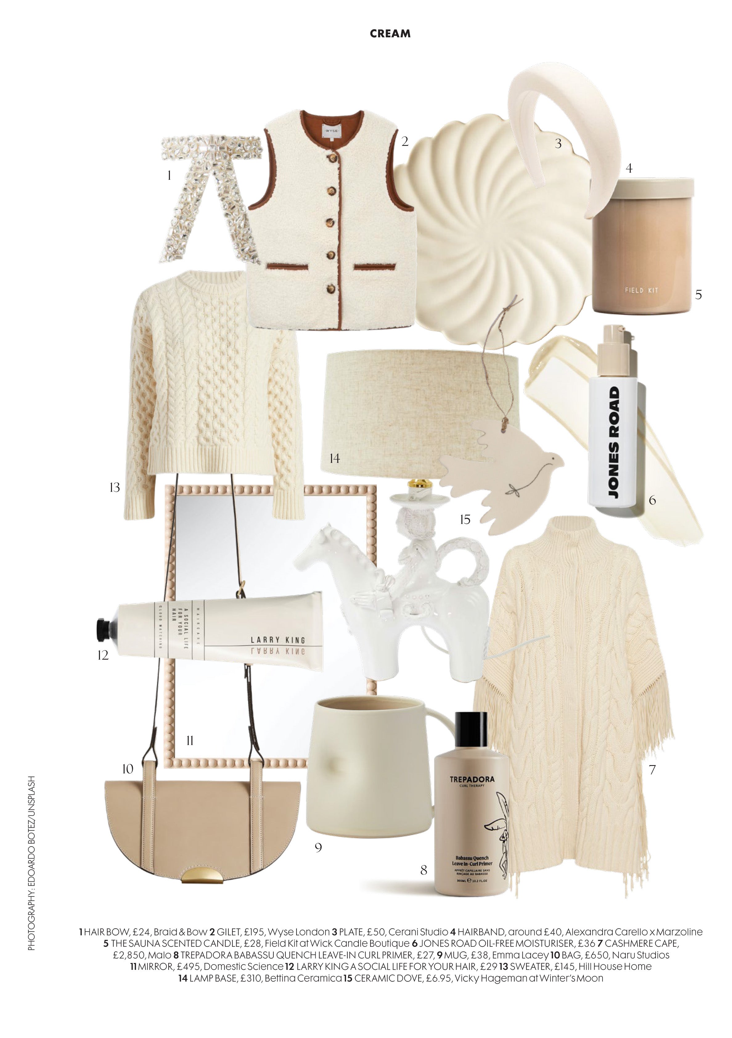 Crystal and cream velvet hair bow featured in red magazine Christmas Gift Guide