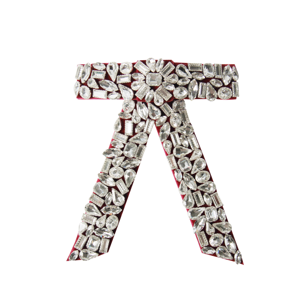 Red Velvet and Crystal Hair Bow on a white background