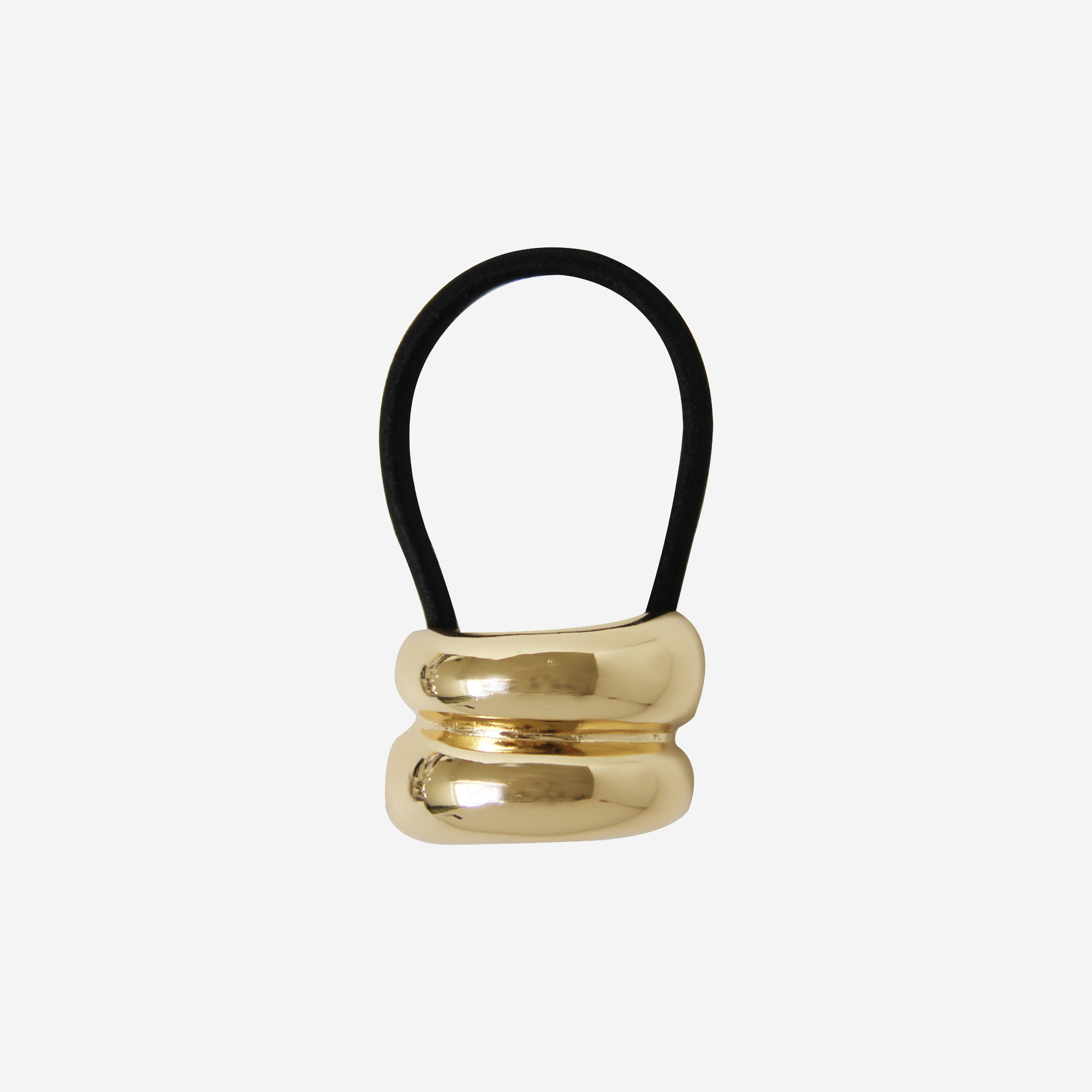 Glossy double gold ponytail holder with a black hair elastic 