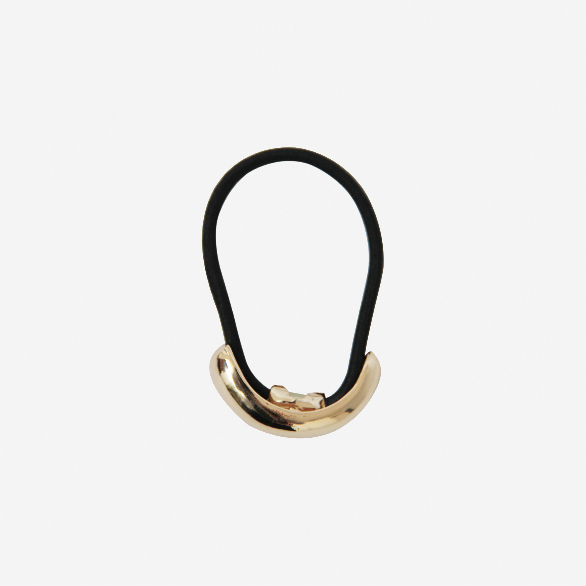 Glossy gold ponytail holder with a black hair elastic 