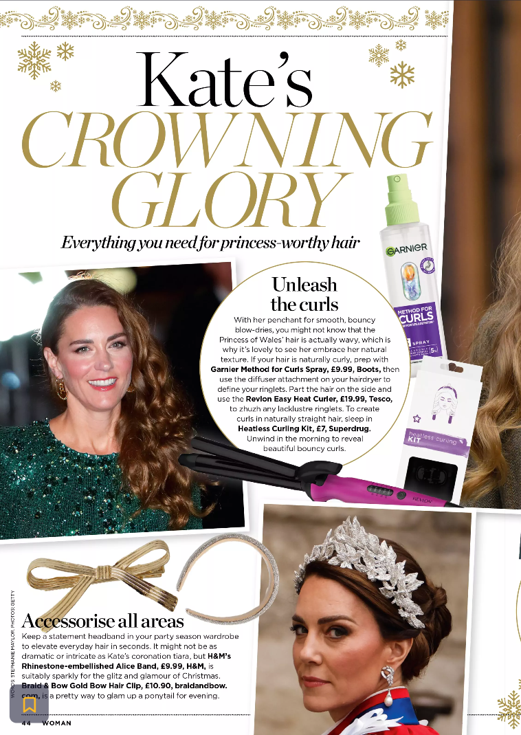 Gold Ribbon Bow Hair Clip featured in Womans magazine