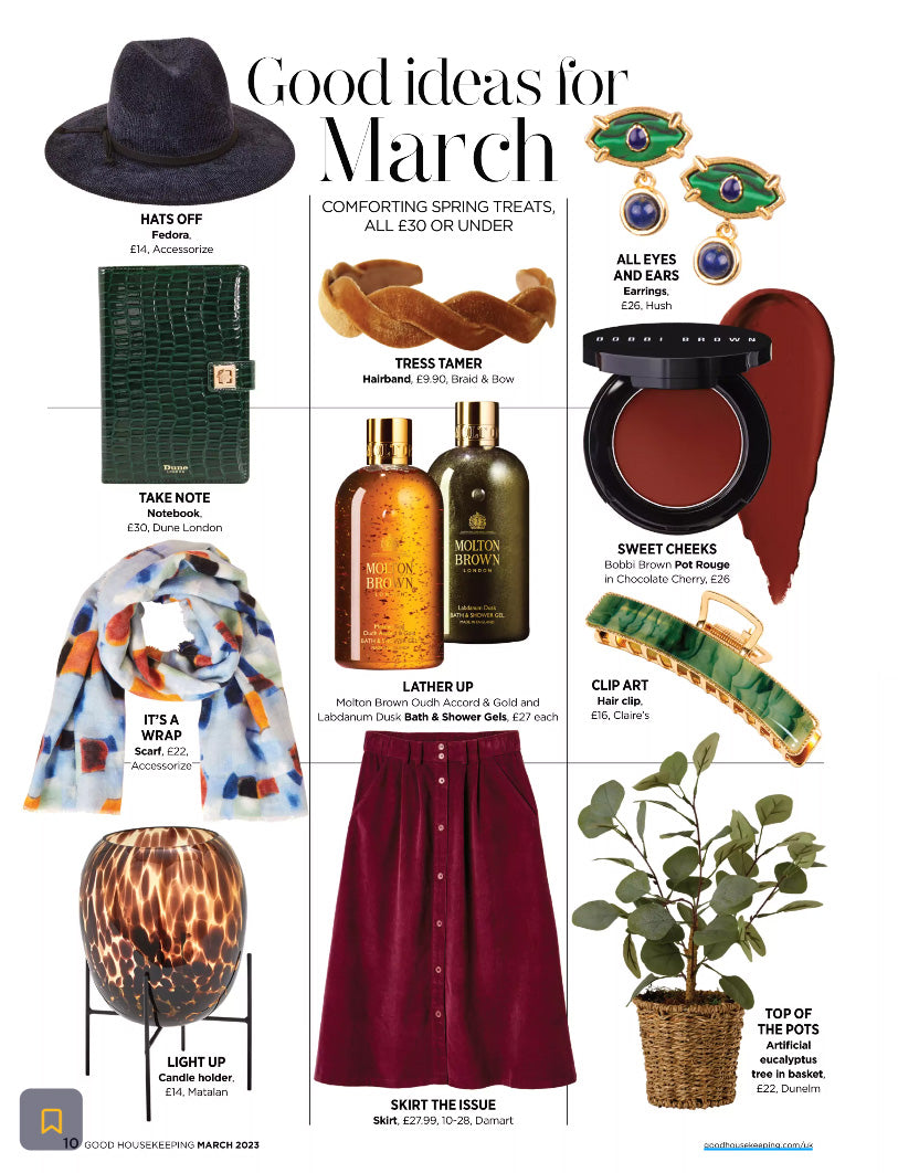 Mustard velvet wave hairband featured in a good housekeeping fashion page