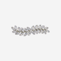 Crystal and silver hair clip that's designed like ivy on an off white background