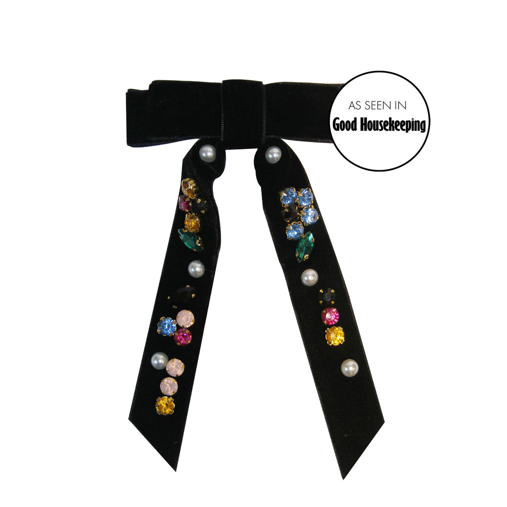Black Velvet Jewelled Hair Bow