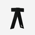 Silver Monogrammed Black Velvet Hair Bow