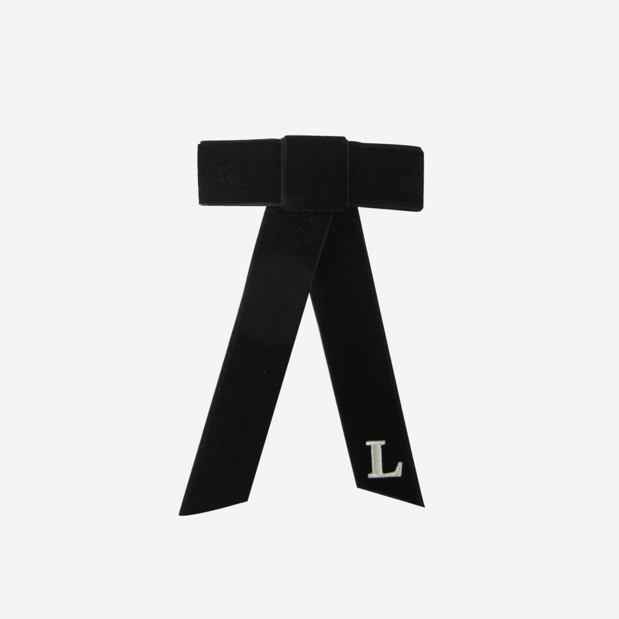 Silver Monogrammed Black Velvet Hair Bow