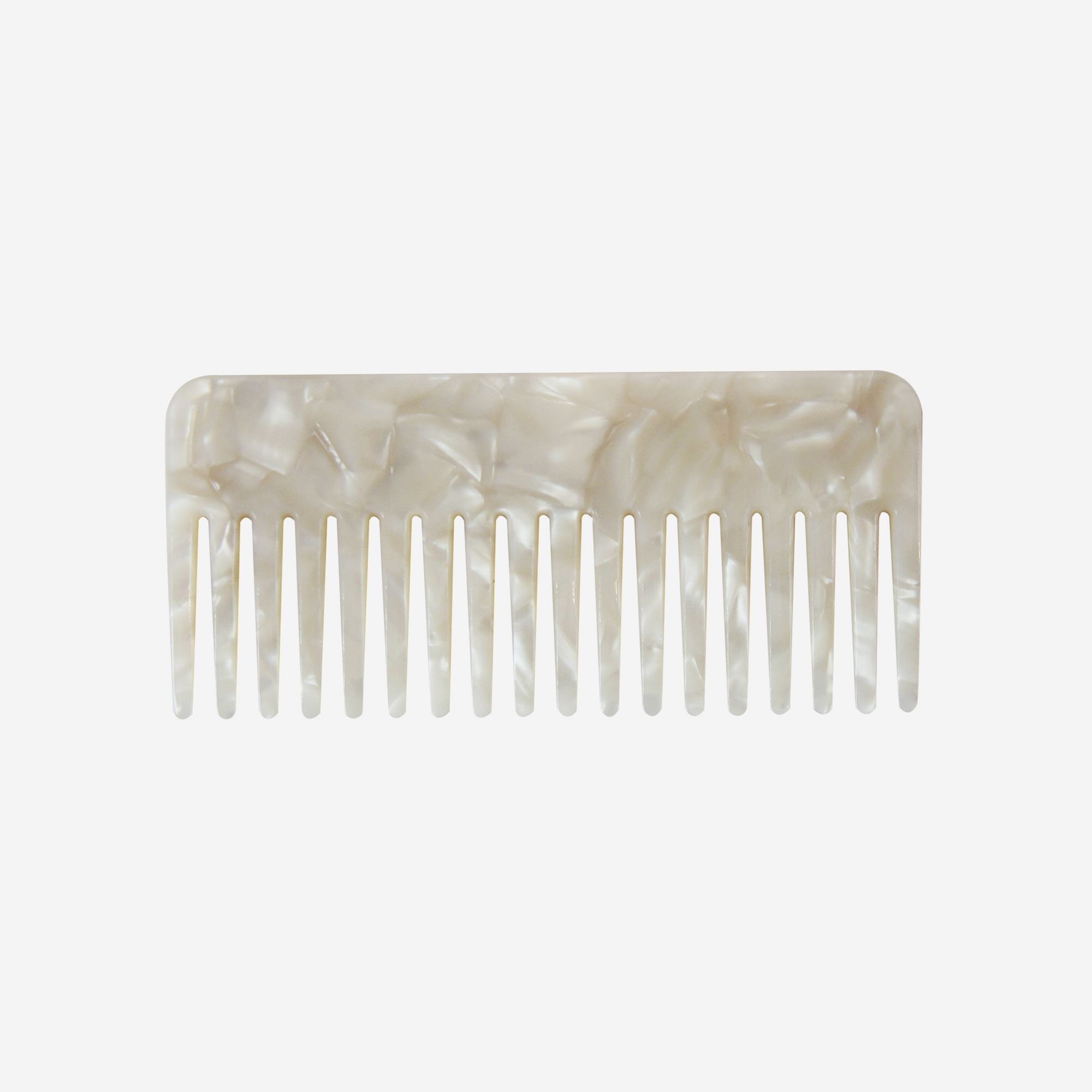 Wide tooth resin hair comb in a mother of pearl colour