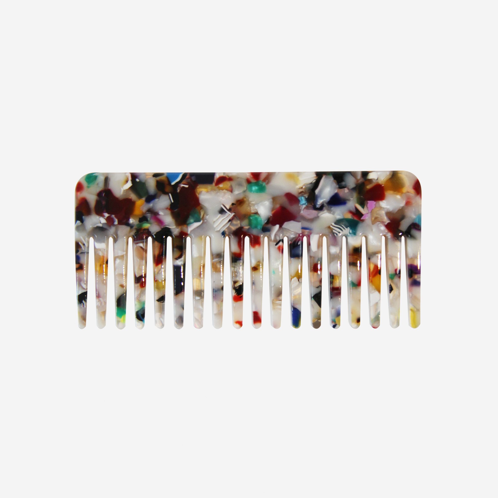 Multi coloured wide tooth resin hair comb that's great for detagling and styling