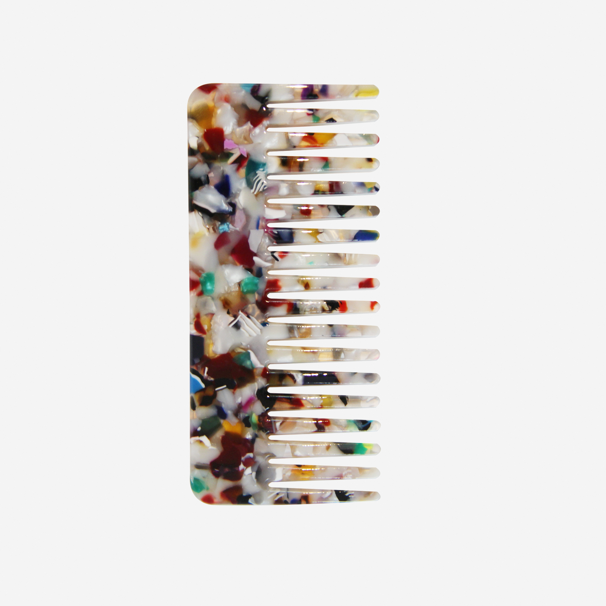 Multi coloured wide tooth resin hair comb that's great for detagling and styling