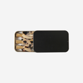 Set of 6 light tortoiseshell non crease hair clips  in a black tin, on an off white background