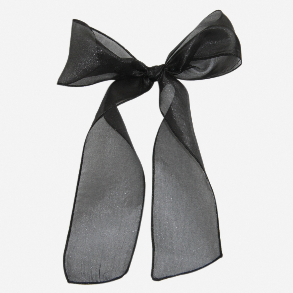 Silk Organza Black Hair Ribbon Bow