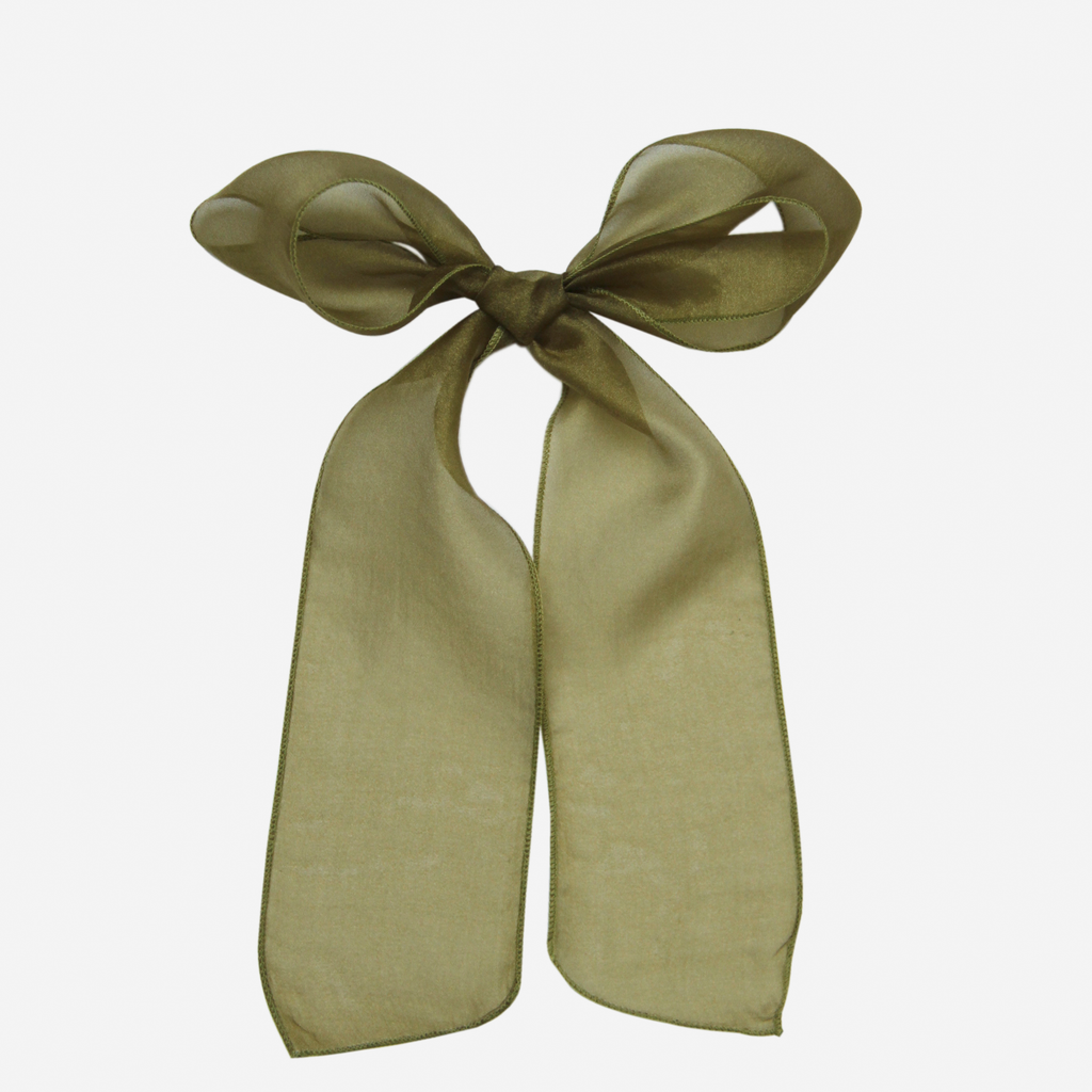 Silk Organza Olive Green Hair Ribbon Bow