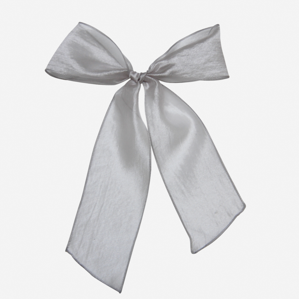 Silk Organza Silver Hair Ribbon Bow