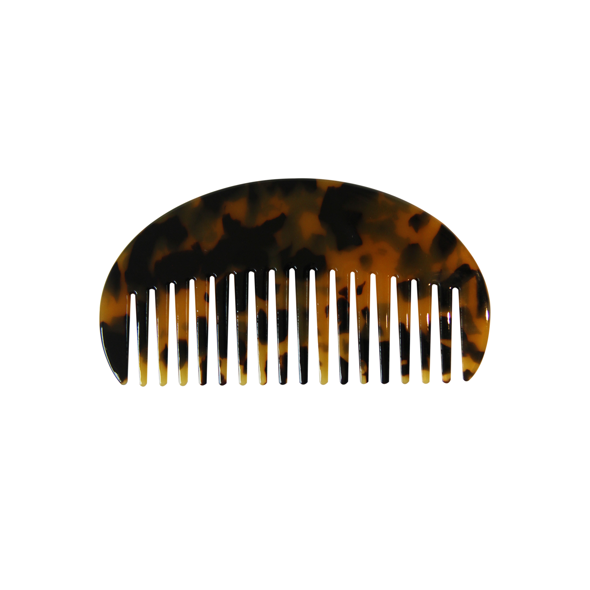 Dark tortoiseshell oval resin hair comb on a white background