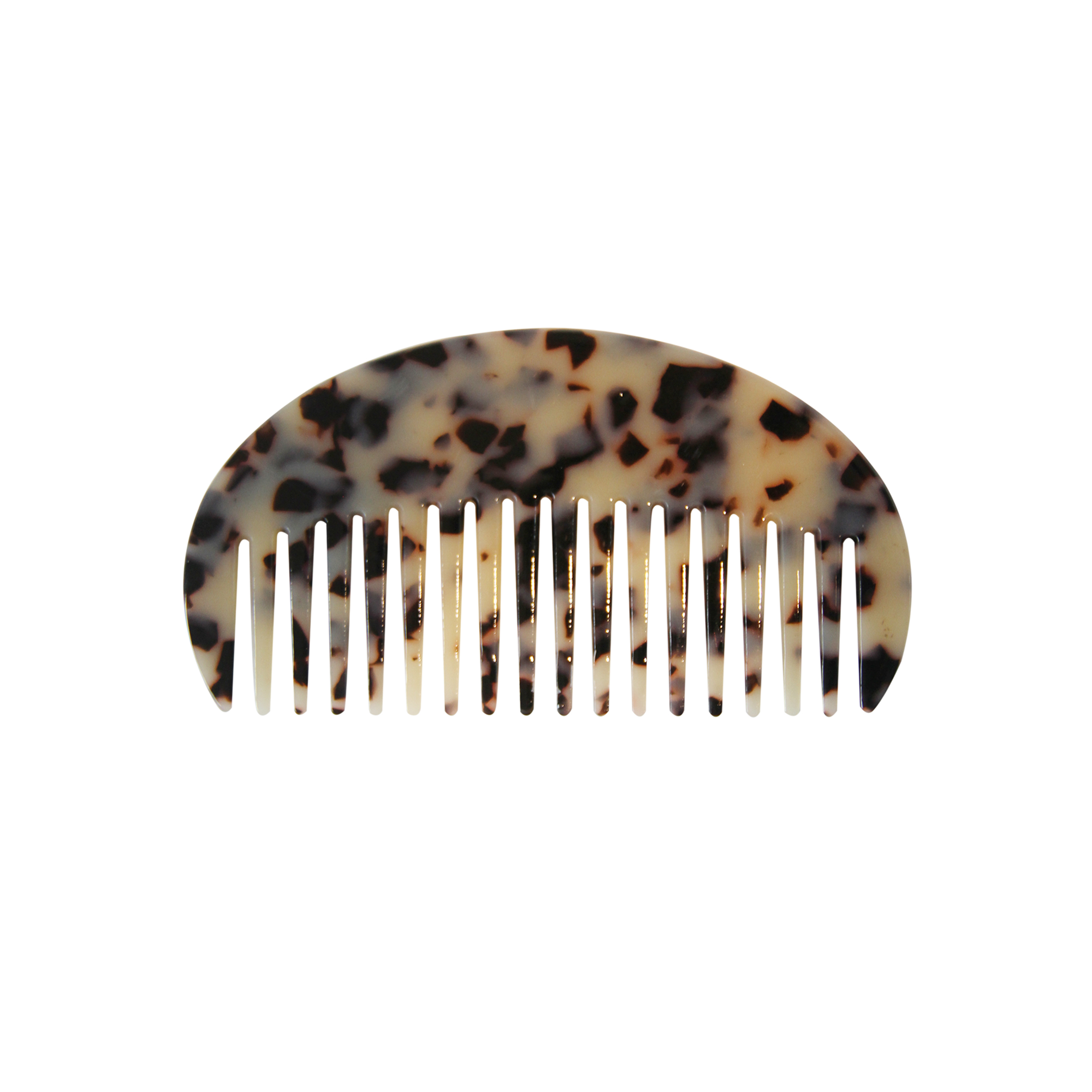 Light tortoiseshell oval resin hair comb on a white background