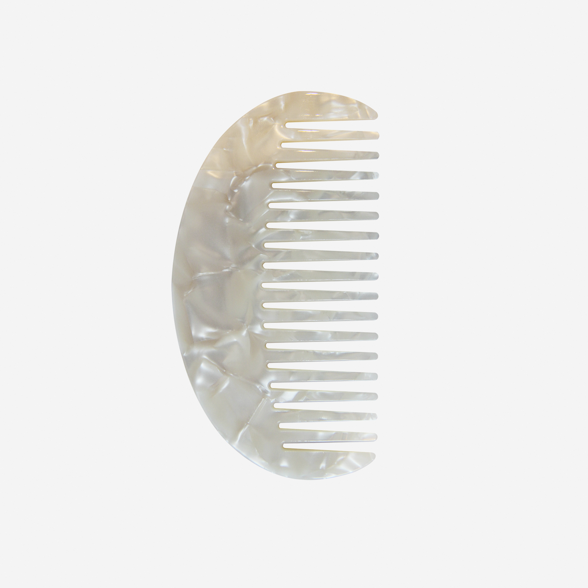 Oval mother of pearl wide tooth resin hair comb that's great for detangling and styling