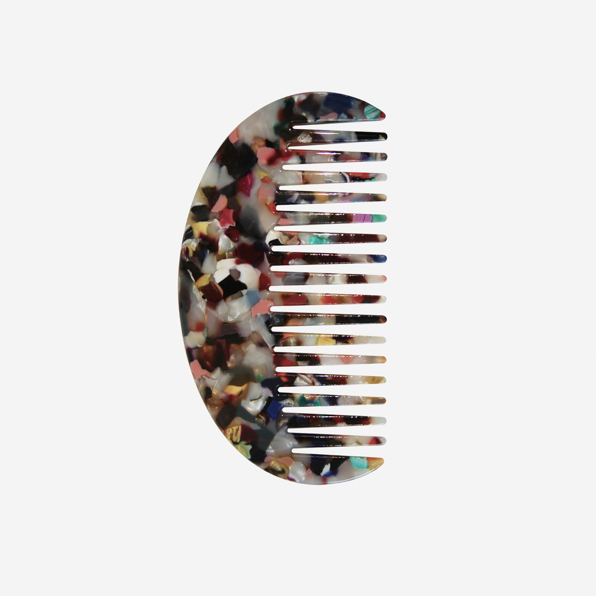 Oval multi coloured wide tooth resin hair comb that's great for detagling and styling