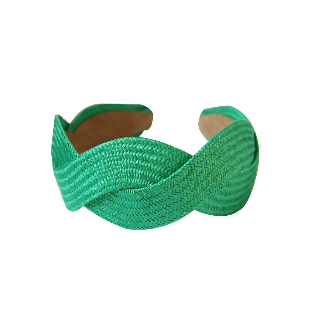 Green raffia wave hairband on a white bacground
