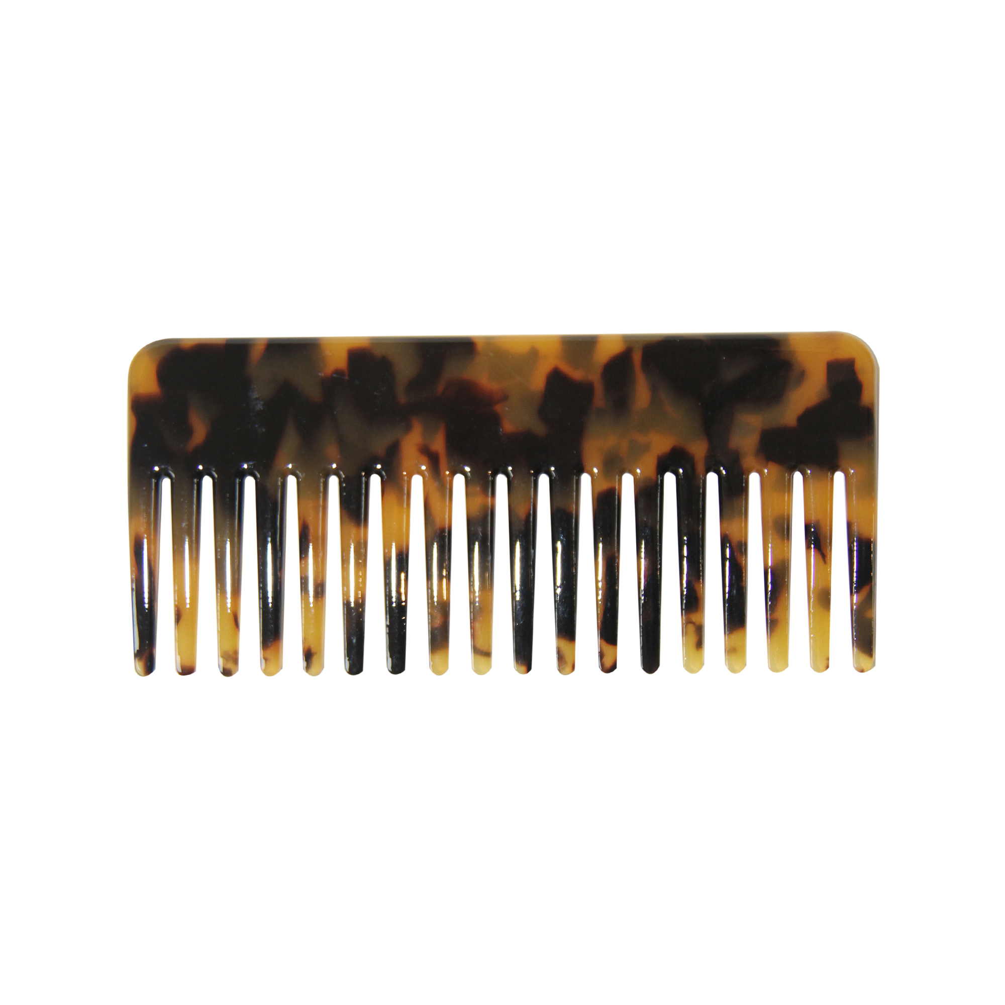 Dark tortoiseshell rectangle resin hair comb on a white background
