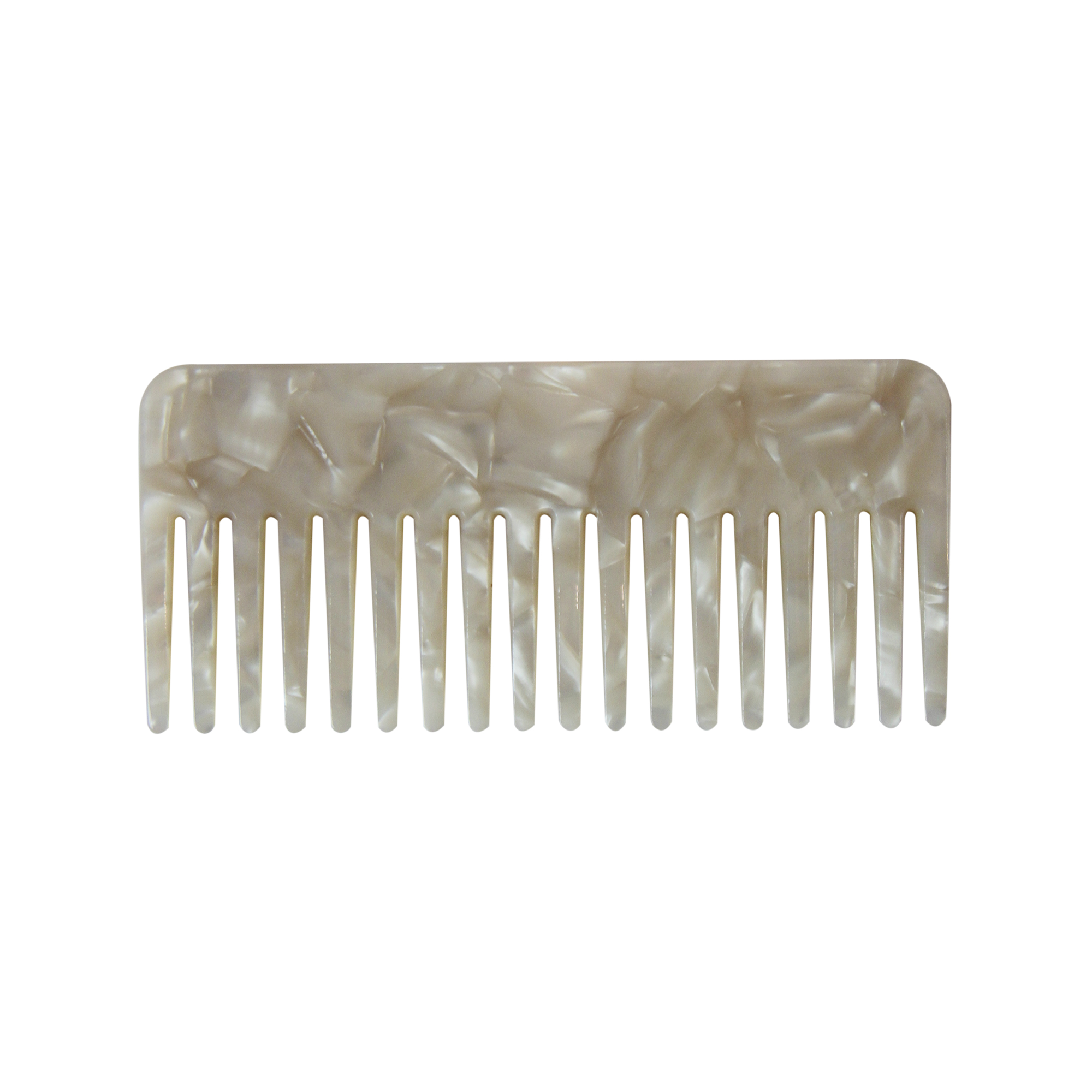 Mother of pearl rectangle resin hair comb on a white background