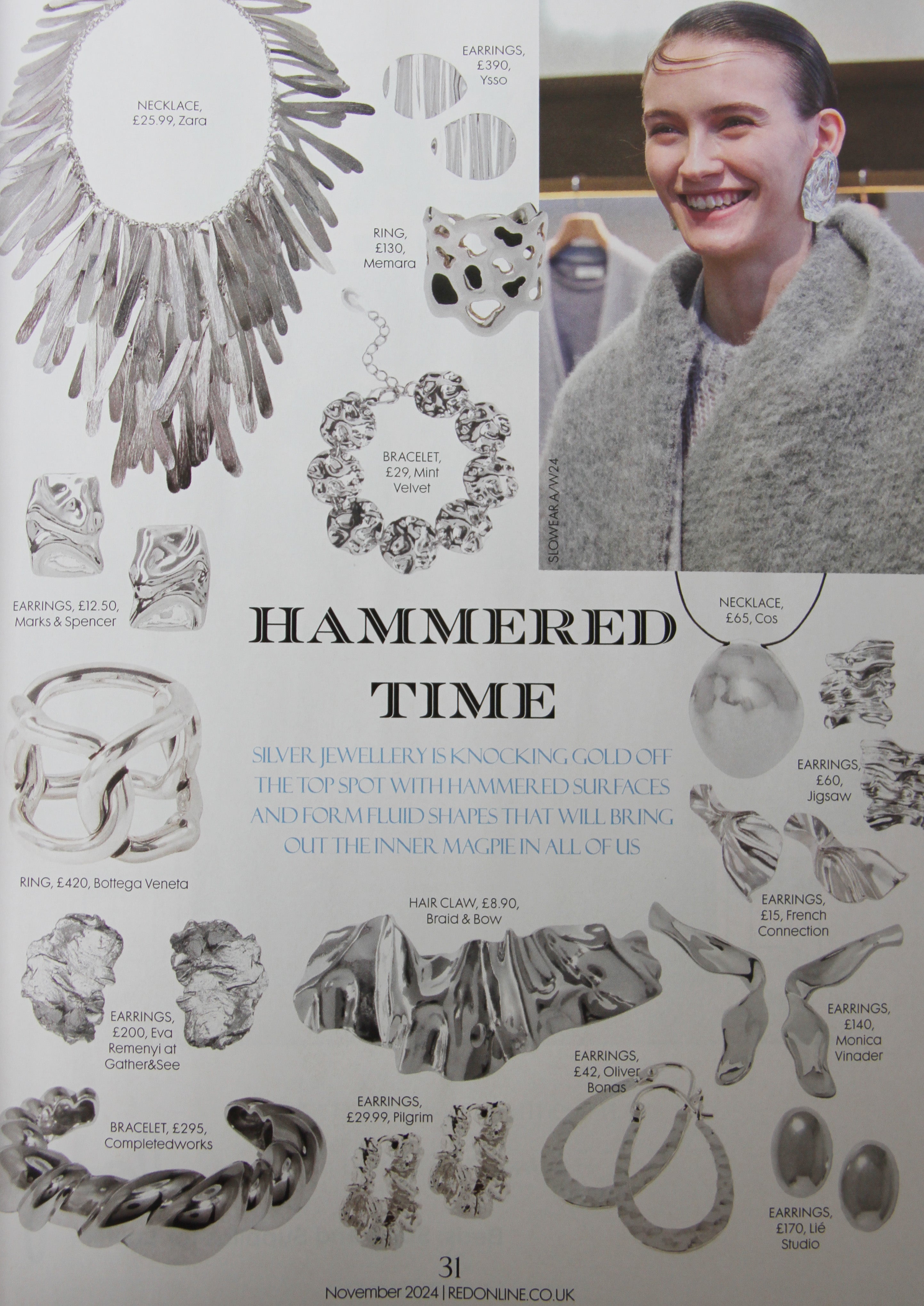 Red Magazine shopping page featuring creased silver hair barrette