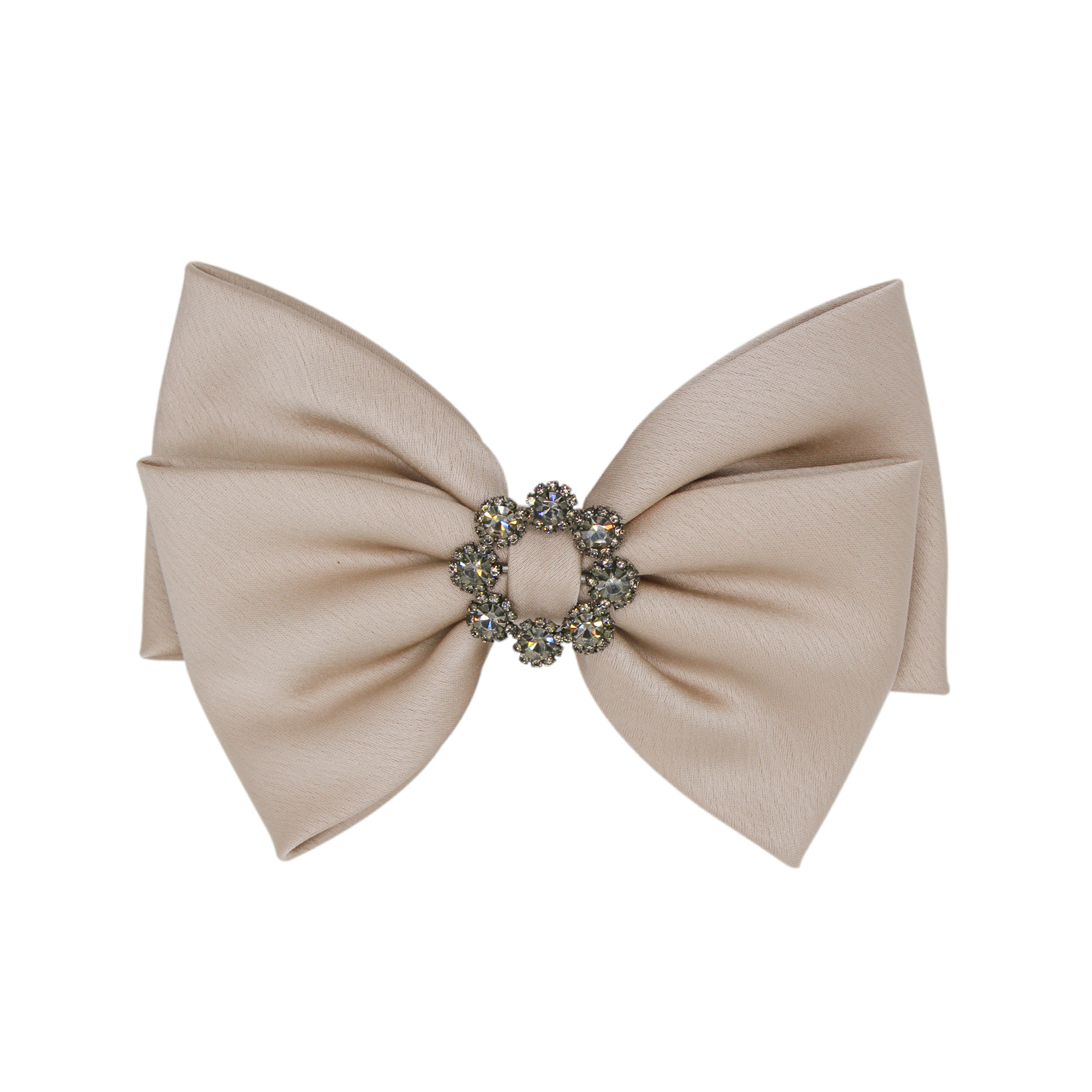 Taupe Hair Bow with a crystal rosette center on a white background