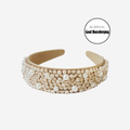 Pearl and sequin hairband on an off white background with an as seen in Good Housekeeping stamp