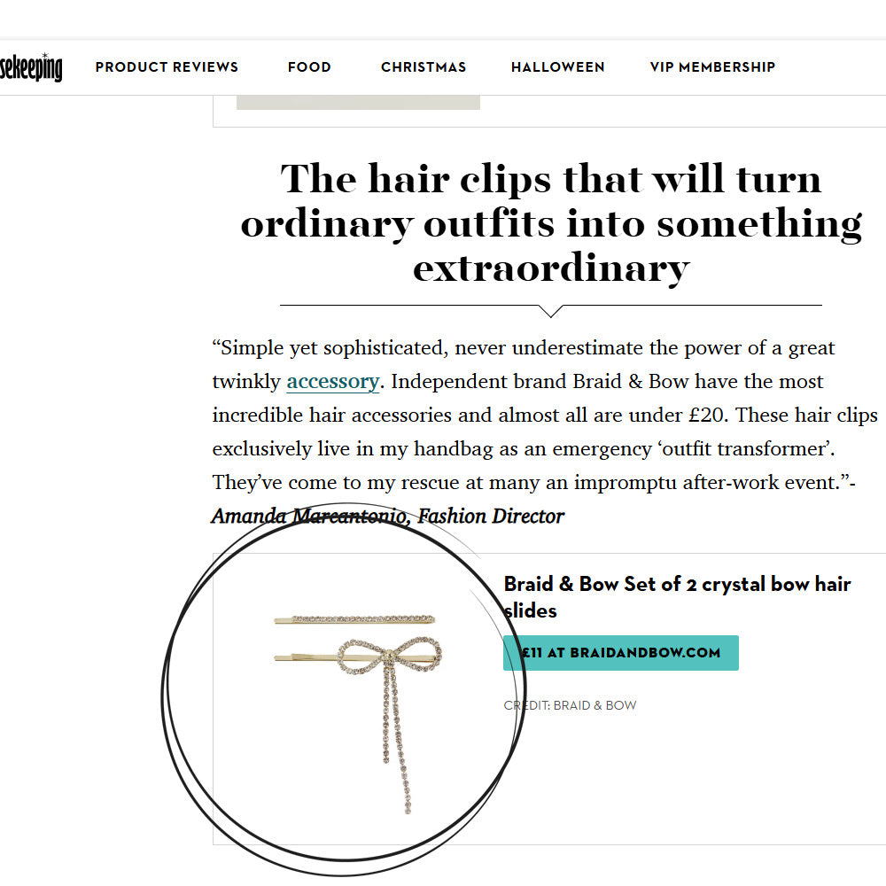 Braid & Bow set of 2 crystal bow hair slides featured in good housekeeping