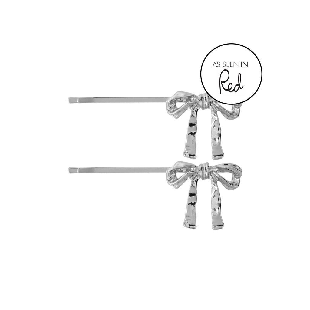 Set of 2 Silver Bow Hair Slides