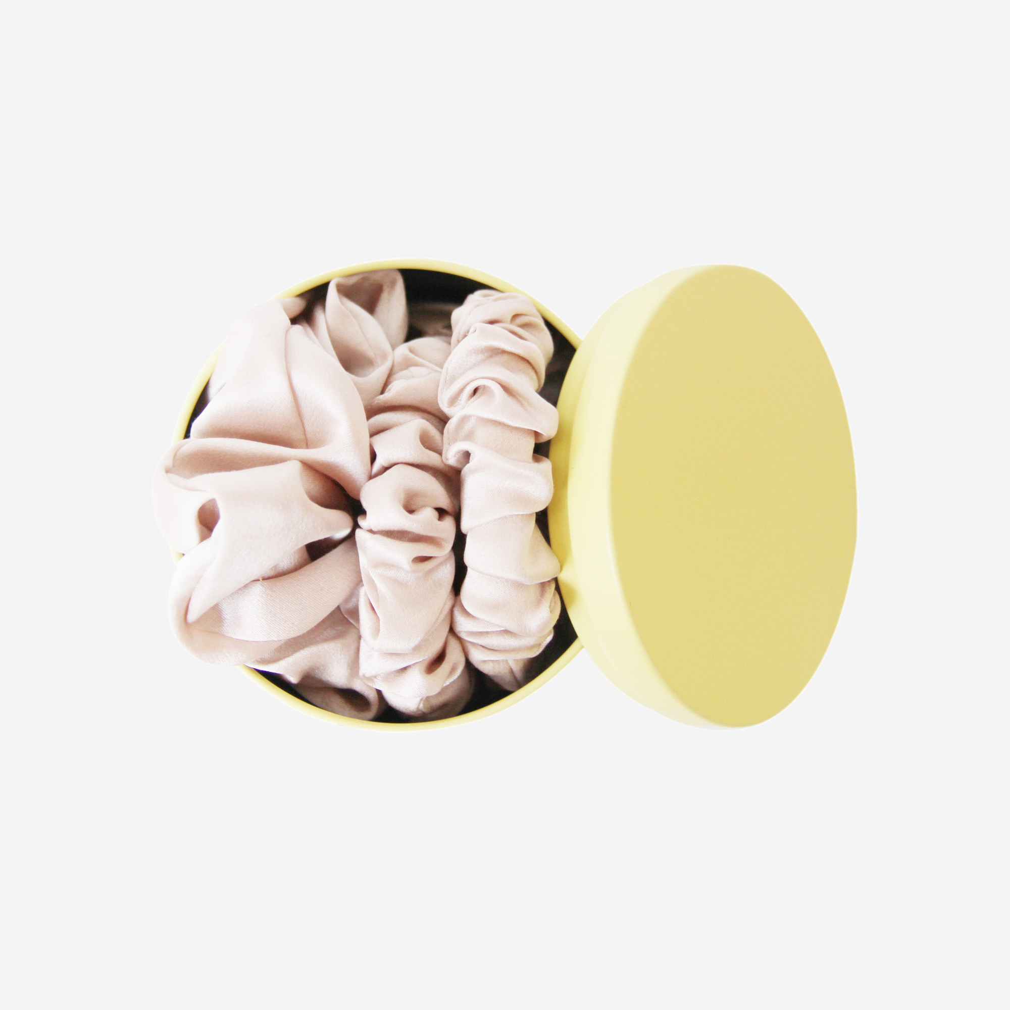 Set of 3 Blush Silk Scrunchies in a Keepsake Tin