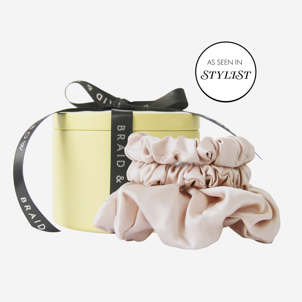 Set of 3 Blush Silk Scrunchies in a Keepsake Tin