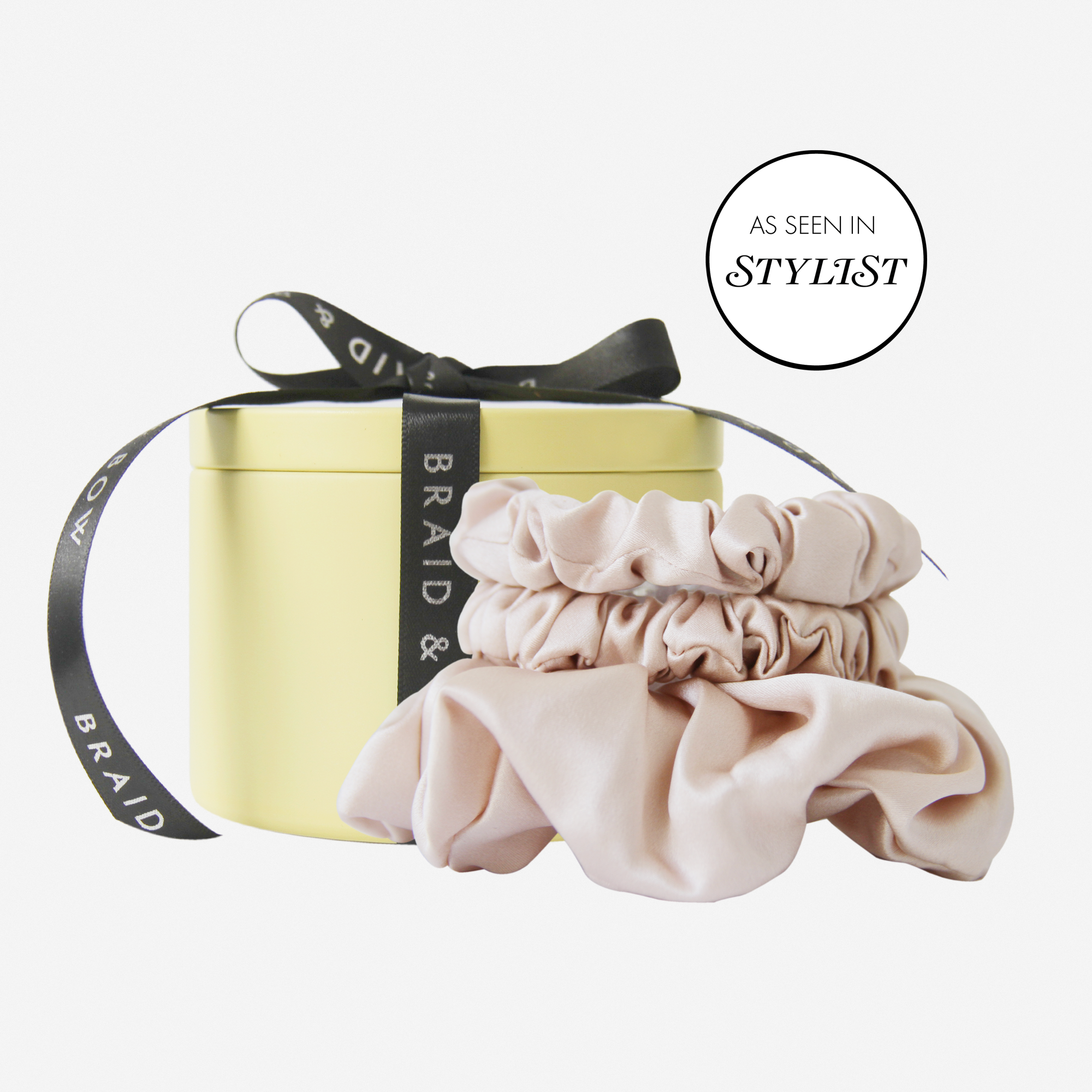 Set of 3 Blush Silk Scrunchies in a Keepsake Tin