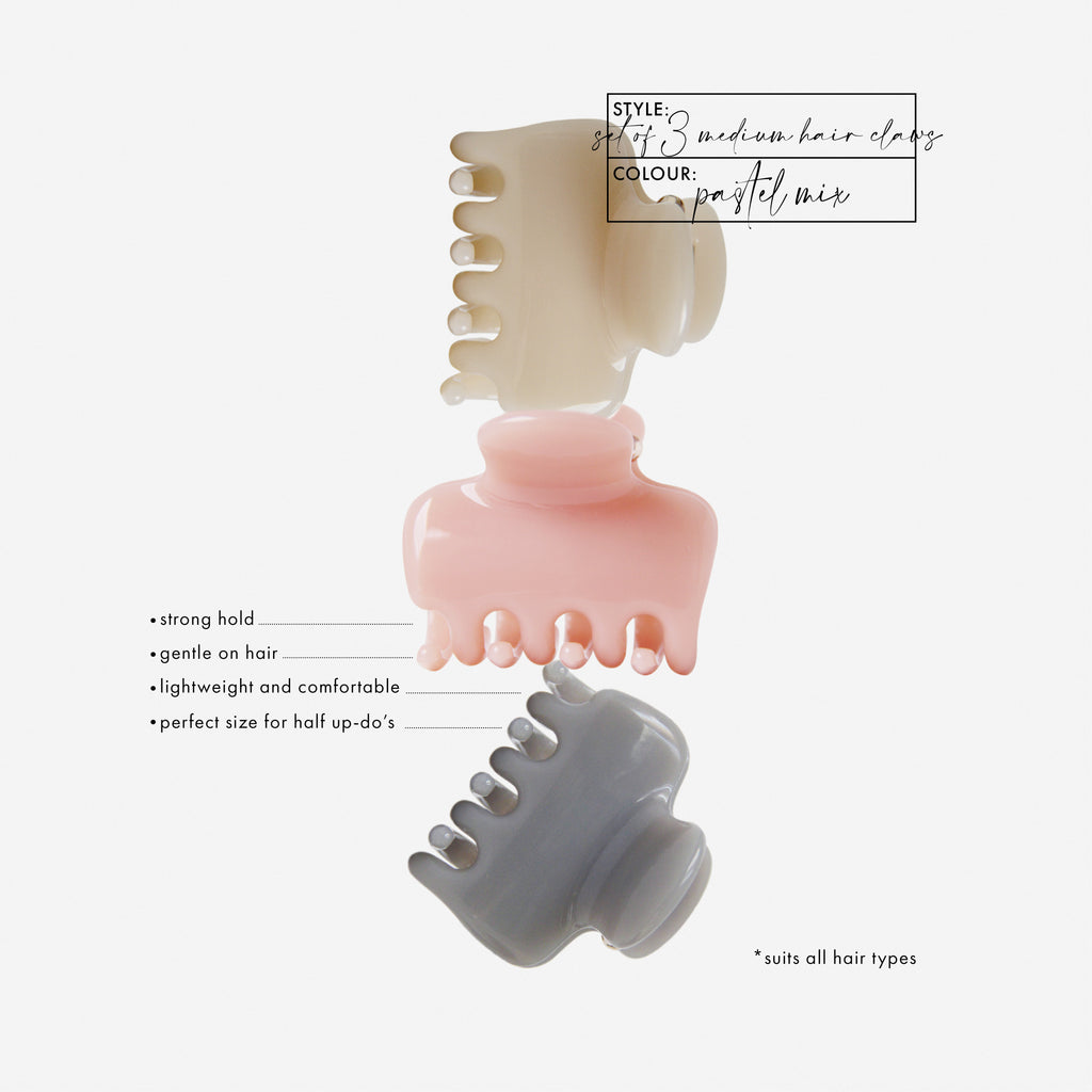 Set of 3 Pastel Medium Hair Claws