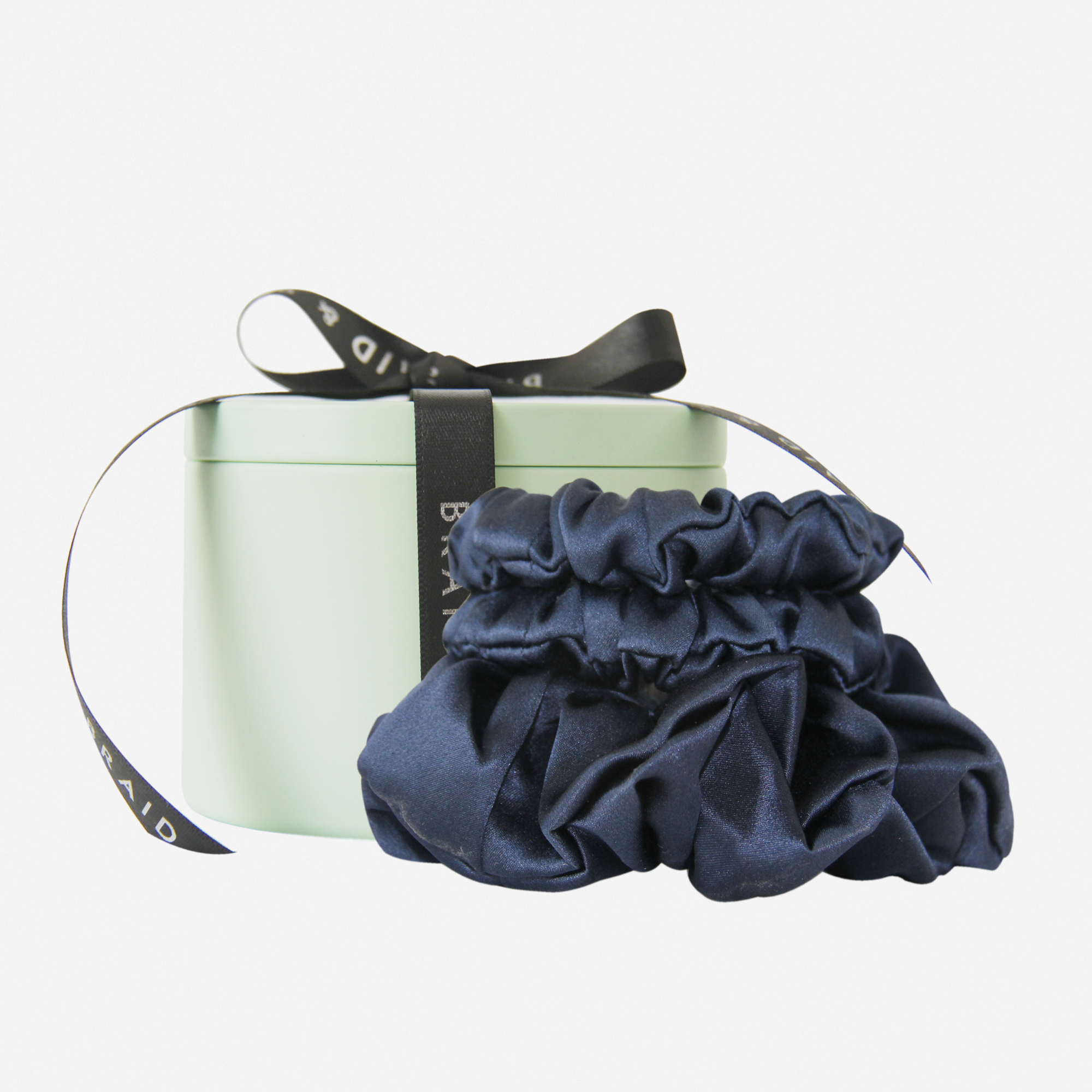 Set of 3 Navy Blue Silk Scrunchies in a Keepsake Tin