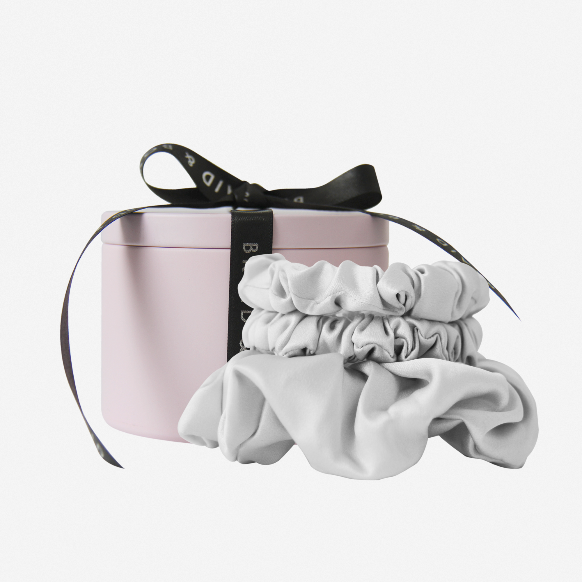 Set of 3 Silver Silk Scrunchies in a Keepsake Tin