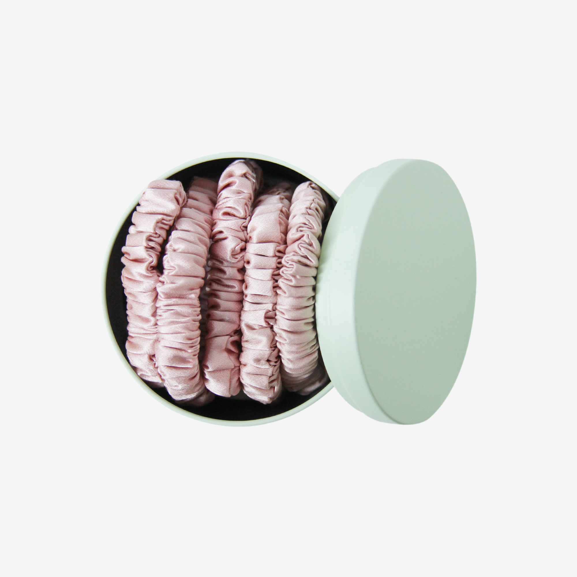 Set of 5 Pink Silk Hair Ties in a Keepsake Tin