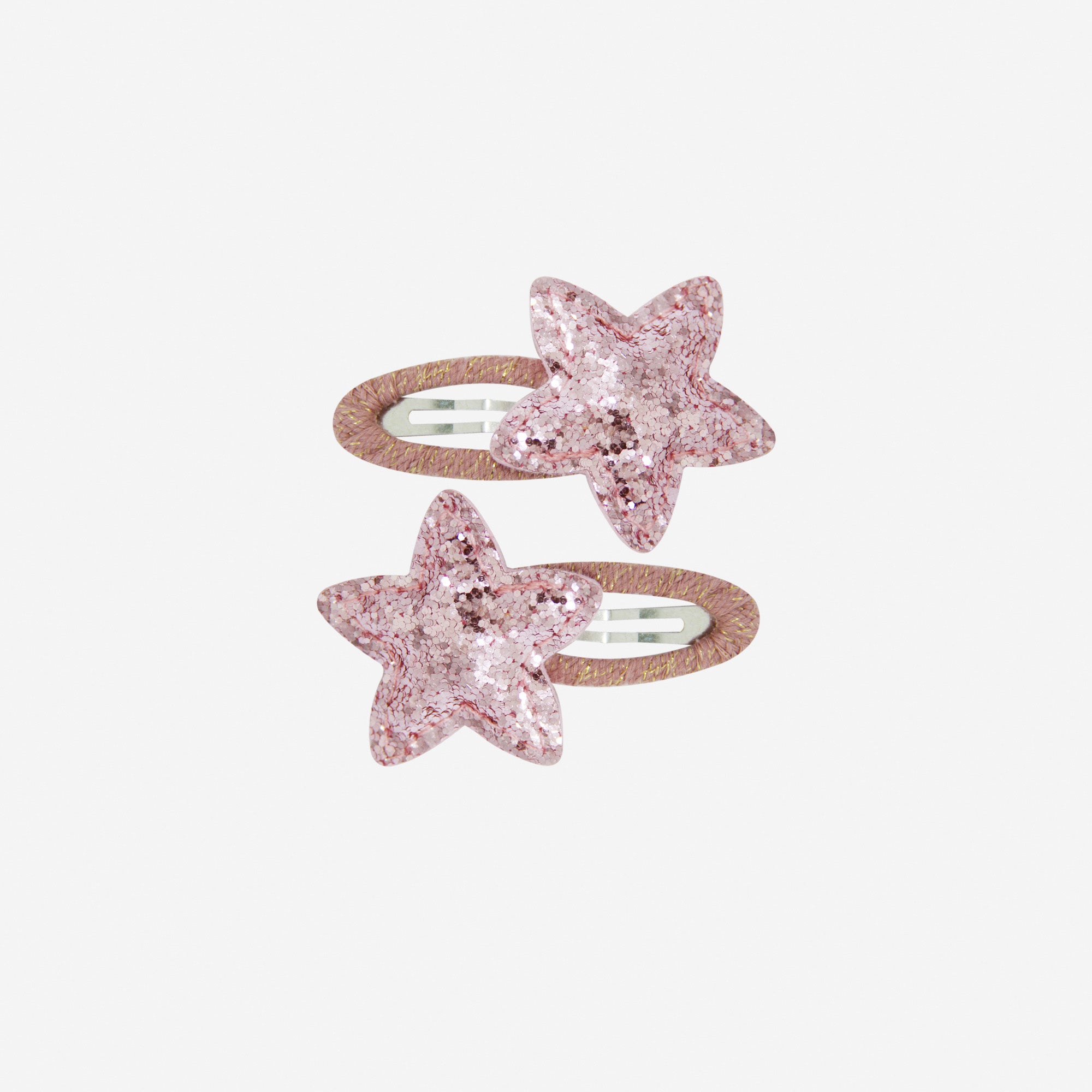 Set of 2 Pink Glitter Star Snap Hair Clips