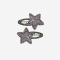 Set of 2 Silver Glitter Star Snap Hair Clips