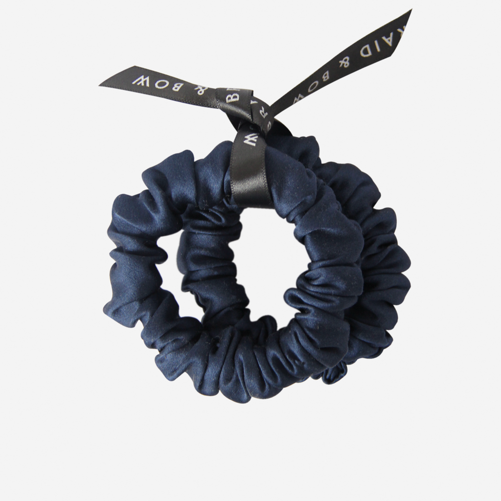 Set of 2 Navy Blue Silk Scrunchies