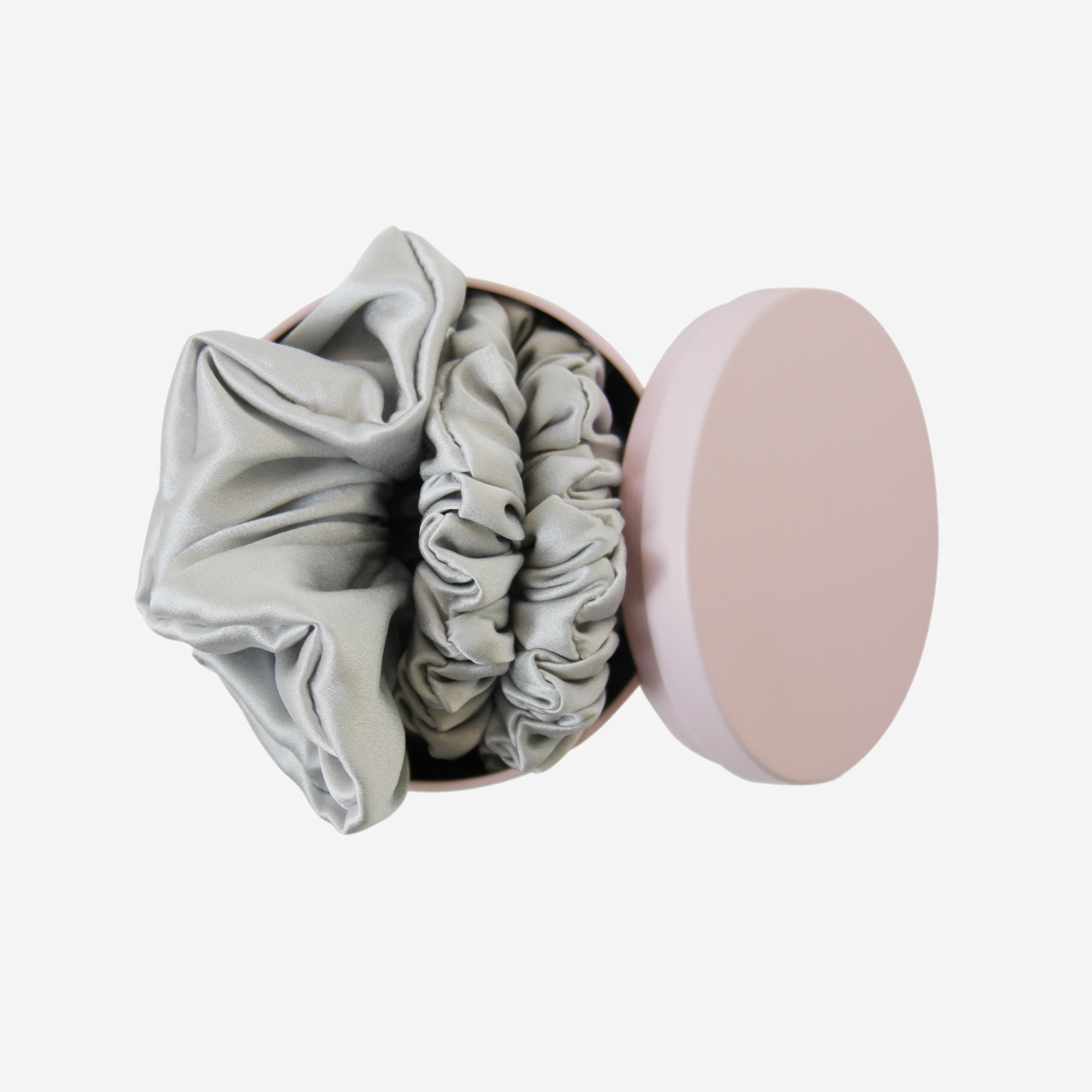Set of 3 Silver Silk Scrunchies in a Keepsake Tin