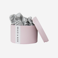 Set of 3 silver silk scrunchies in pink keepsake tin, that they come packaged in and you can store them in, a great gift