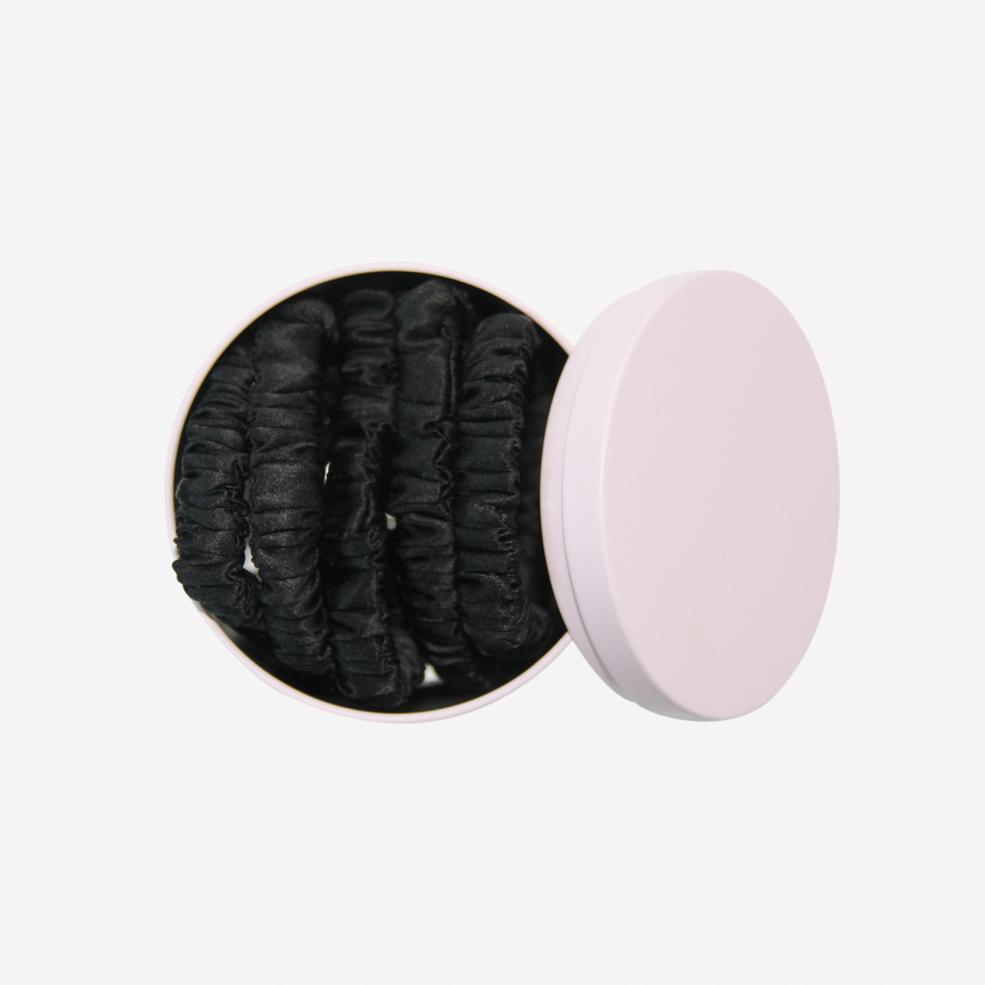 Set of 5 Black Silk Hair Ties in a Keepsake Tin